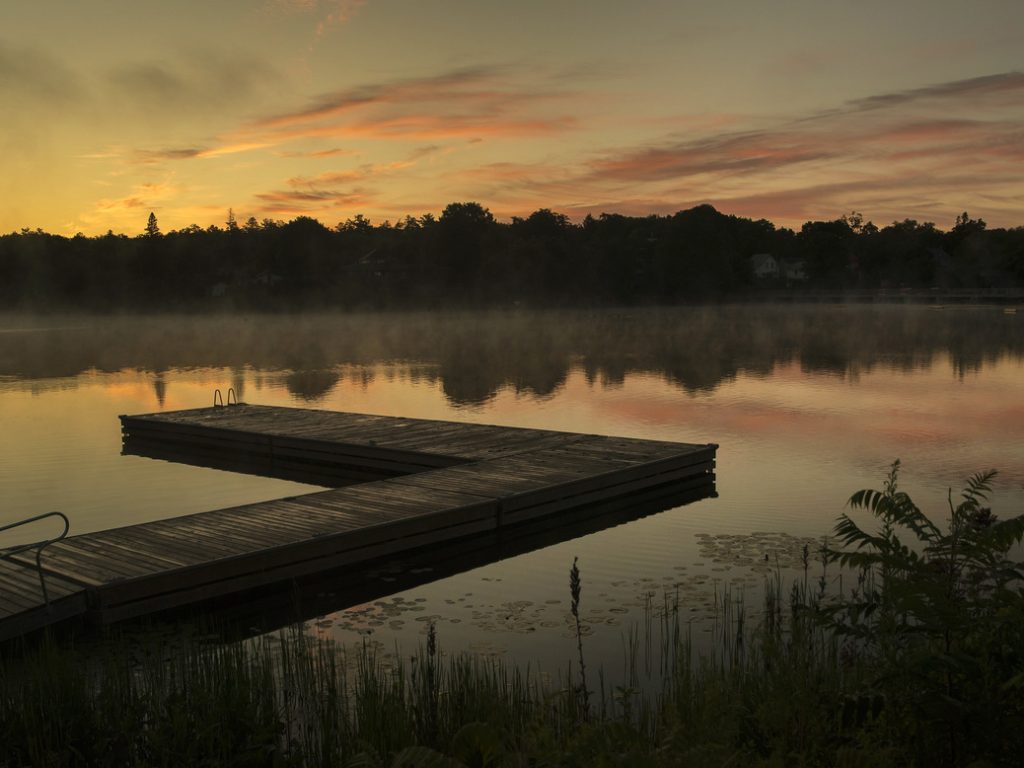A peaceful dock at sunset