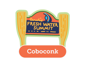 Icon of a sign reading "Fresh Water Summit," labelled Coboconk underneath