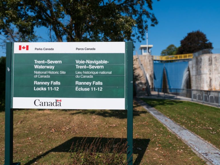 Sign reading Trent-Severn Waterway, Ranney Falls Locks 11-12